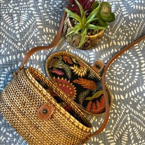 Woven Tan Crossbody Bag